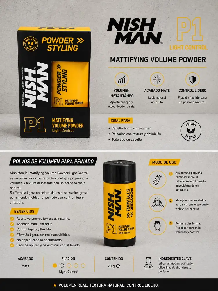 Ficha técnica de Nish Man P1 Volume Powder