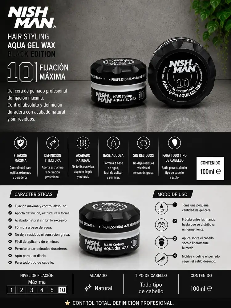 Ficha técnica de Nish Man 10 Aqua Gel Wax