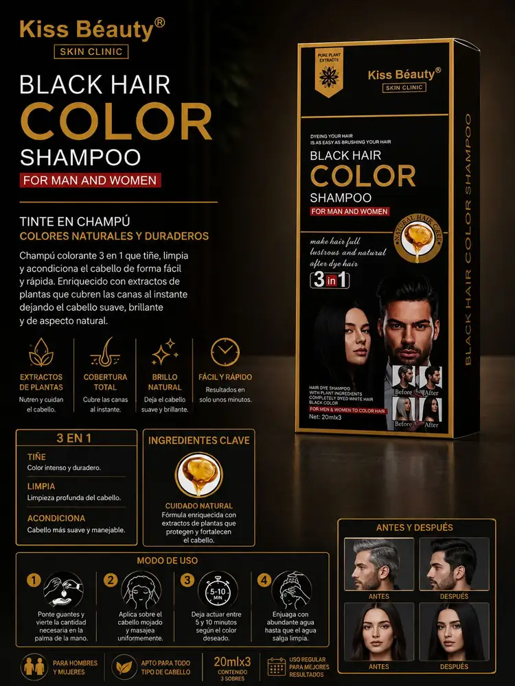 Ficha de Kiss Beauty Black Hair Color Shampoo