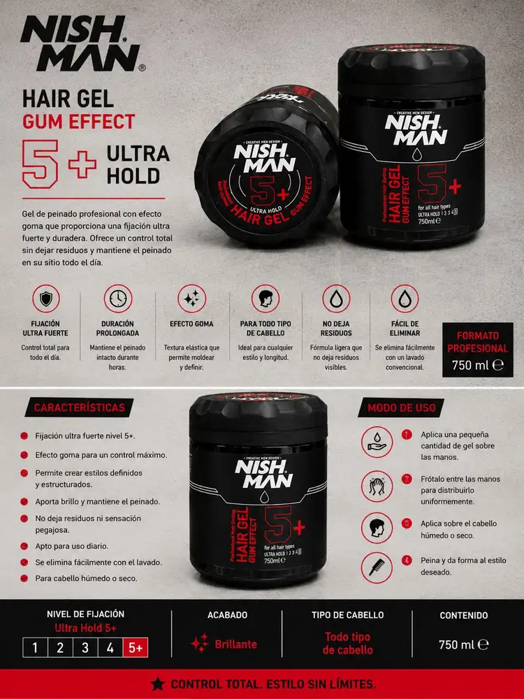 Ficha técnica de Nish Man Hair Gel Gum Effect 5+ Pro